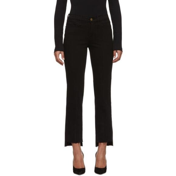 FRAME Le High Straight High Waist Staggered Hem Jeans In Film Noir - Picture 1 of 5